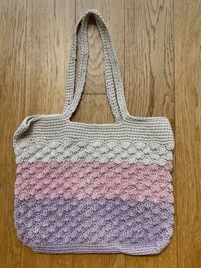Vintage Pink & Purple Striped Woven Summer Tote Bag